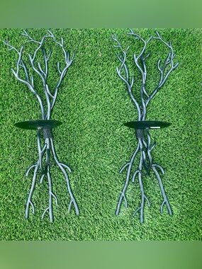 Crate & Barrel Twig Tree Branch Forged Iron Wall Sconces Candle Holders-Pair